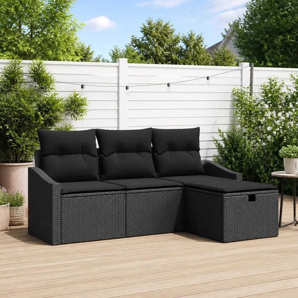 Outdoor Sofa Set Black 4 Piece Modular Lounge Weather Resistant Poly Rattan