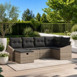 Outdoor Sofa Set 7 Pcs Garden Patio Furniture Grey Poly Rattan with Cushions