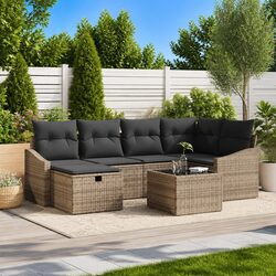 7-Piece Outdoor Sofa Set - Grey Poly Rattan