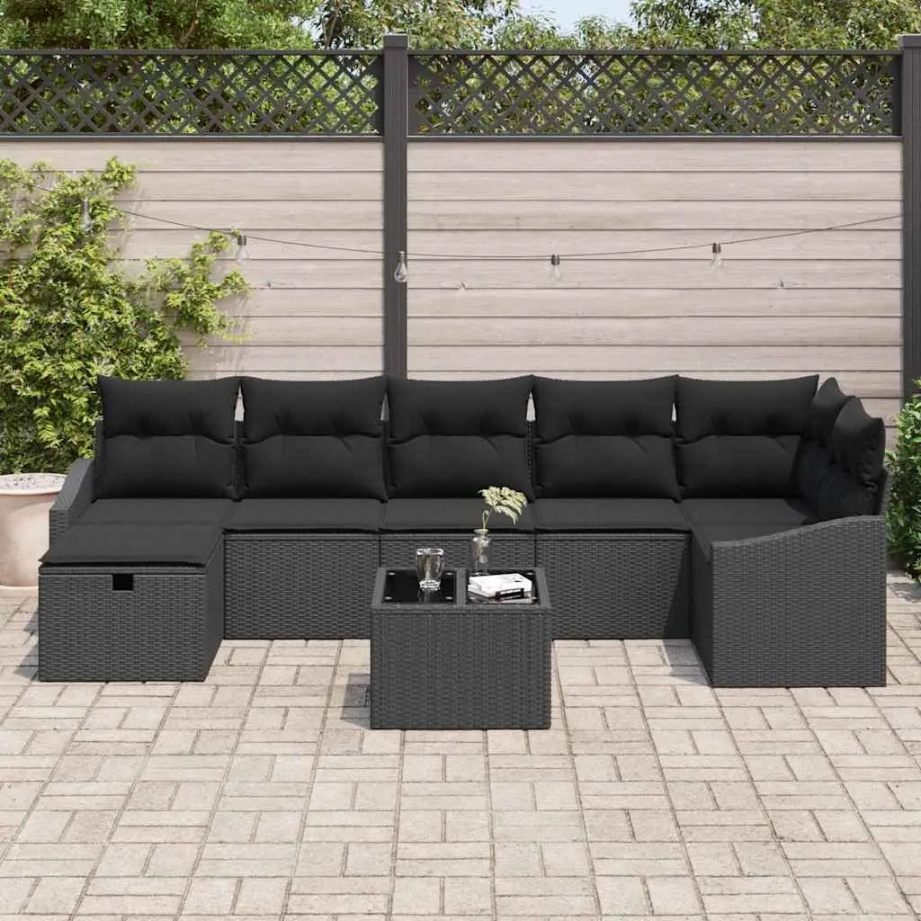 Outdoor Sofa Set Black 8 Piece Modular Poly Rattan Garden Patio Seating