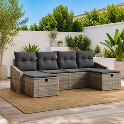 Compact and Durable 6-Piece Outdoor Sofa Set in Grey