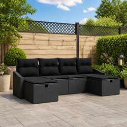 Compact and Stylish 6-Piece Black Sofa Set for Outdoors