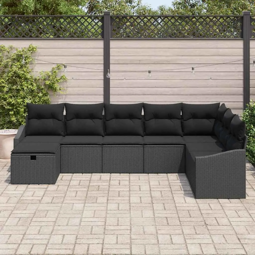 Outdoor Sofa Set 8 Piece Poly Rattan Garden Patio Seating Black Modular