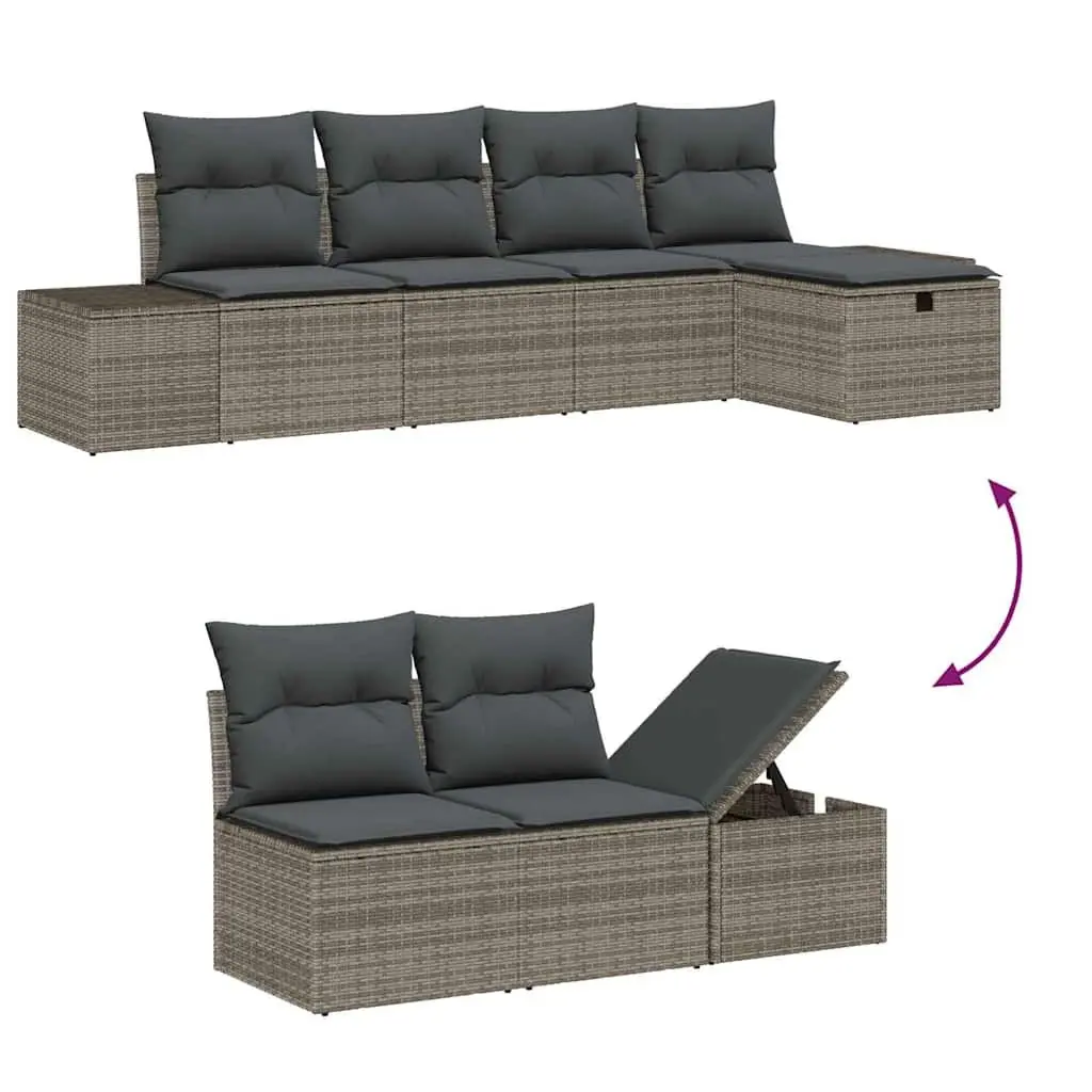 Outdoor Sofa Set Grey 5 Piece Modular Poly Rattan Garden Patio Furniture