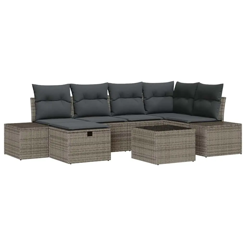 Outdoor Sofa Set Grey 7 Piece Modular Garden Seating Poly Rattan with Cushions