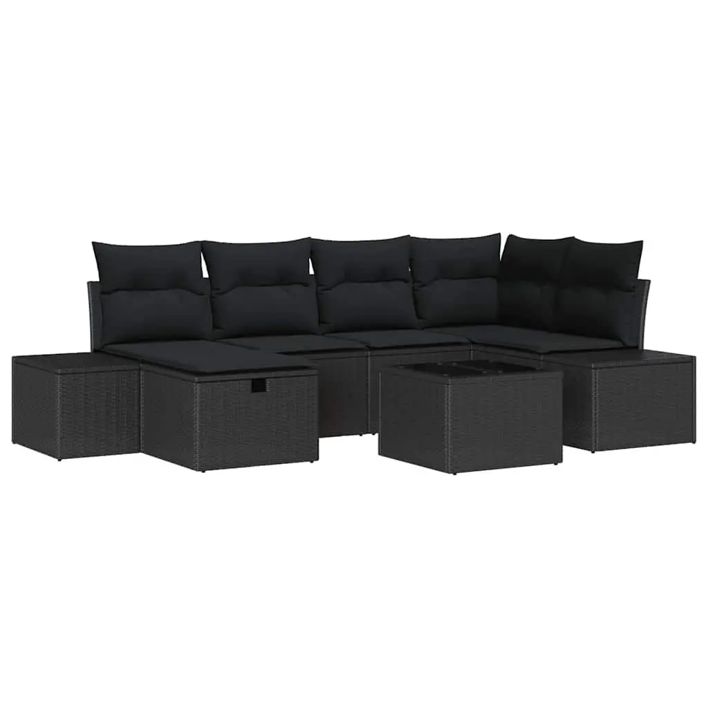 Modular Outdoor Garden Sofa Set Black 6 Piece UV Resistant Poly Rattan with Removable Cushion Covers