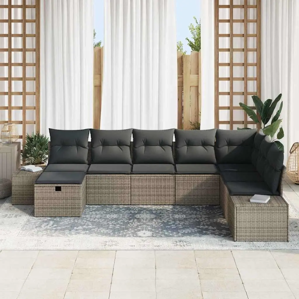 Outdoor Garden Sofa Set Grey 8 Pieces Modular Rattan Seating with Cushions