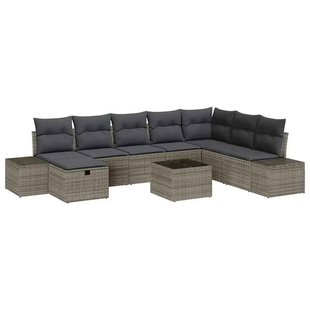 Modular Garden Sofa Set Grey 9 Piece Poly Rattan with Cushions