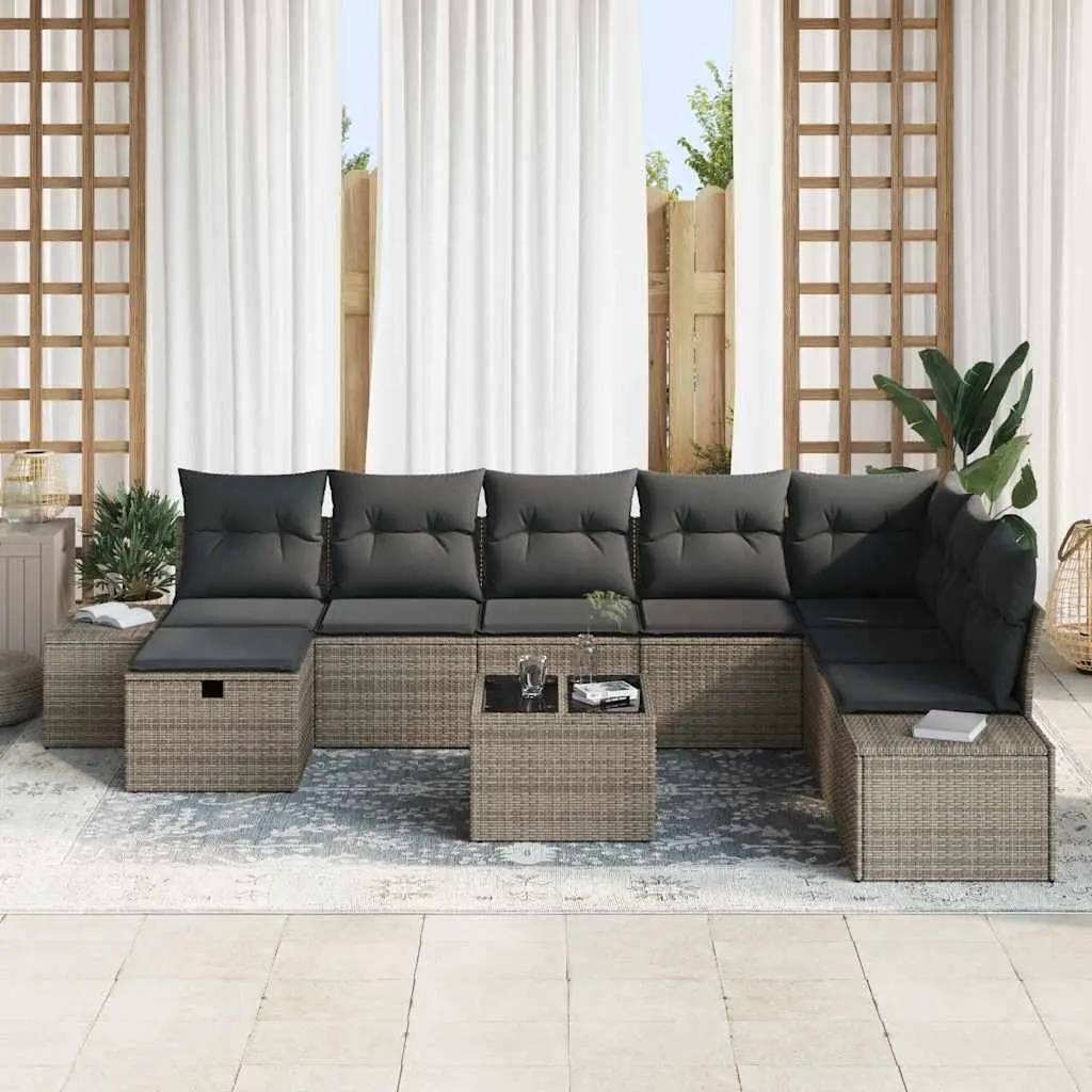 Modular Garden Sofa Set Grey 9 Piece Poly Rattan with Cushions