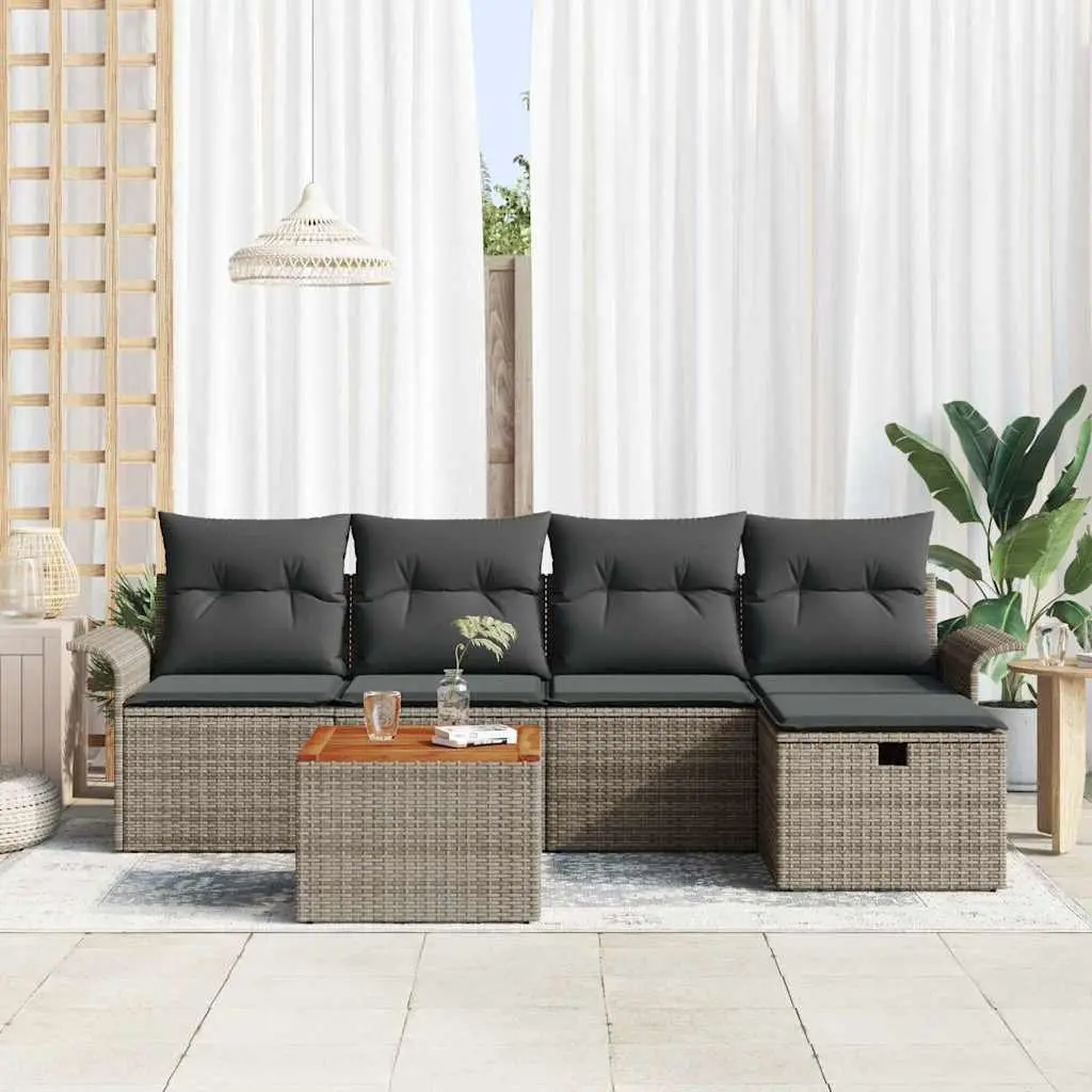 Outdoor Garden Sofa Set Grey 6 Pieces Poly Rattan Furniture with Cushions