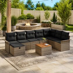 Concise 9-Piece Modular Outdoor Sofa Set in Grey
