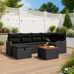 Concise 7-Piece Black Rattan Outdoor Sofa Set