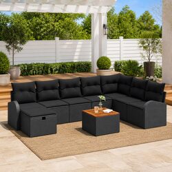Concise 9-Piece Outdoor Sofa Set with Cushions