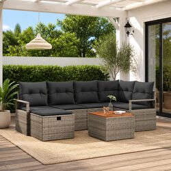 Compact 7-Piece Outdoor Sofa Set with Cushions
