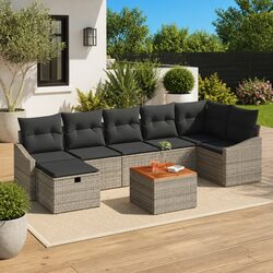 Concise 8-Piece Modular Garden Sofa Set in Grey