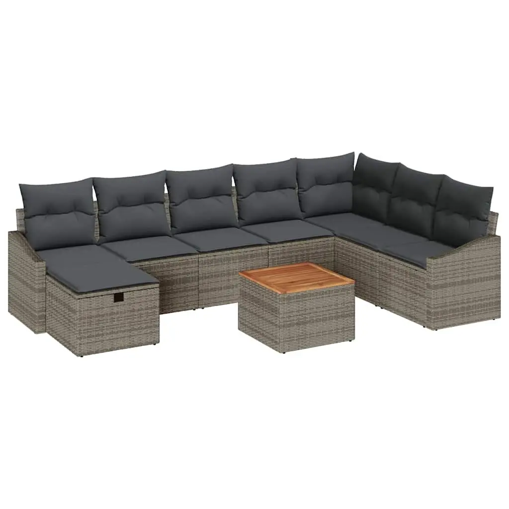 Outdoor Garden Sofa Set Grey 9 Piece Modular Poly Rattan Patio Furniture