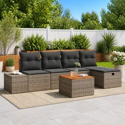 Garden Sofa Set 6 pcs Outdoor Furniture Grey Poly Rattan Modular Patio Seating