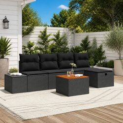 Garden Sofa Set 6 Piece Outdoor Furniture Poly Rattan Black with Cushions Table
