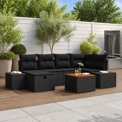 Compact 7-Piece Black Garden Sofa Set for Outdoors