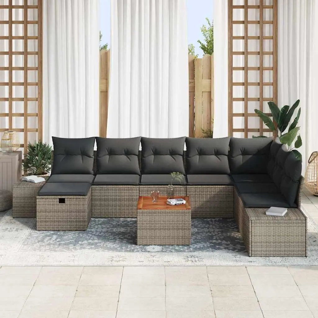 Outdoor Garden Sofa Set Grey 9 Piece Modular Poly Rattan Corner Lounge with Cushions