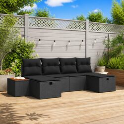 Outdoor Garden Sofa Set 6 Pieces Modular Patio Seating Lounge Furniture Black