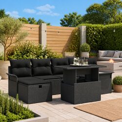 Concise 7-Piece Modular Garden Sofa Set in Black