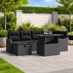 7-Piece Black Outdoor Sofa Set with Modular Design