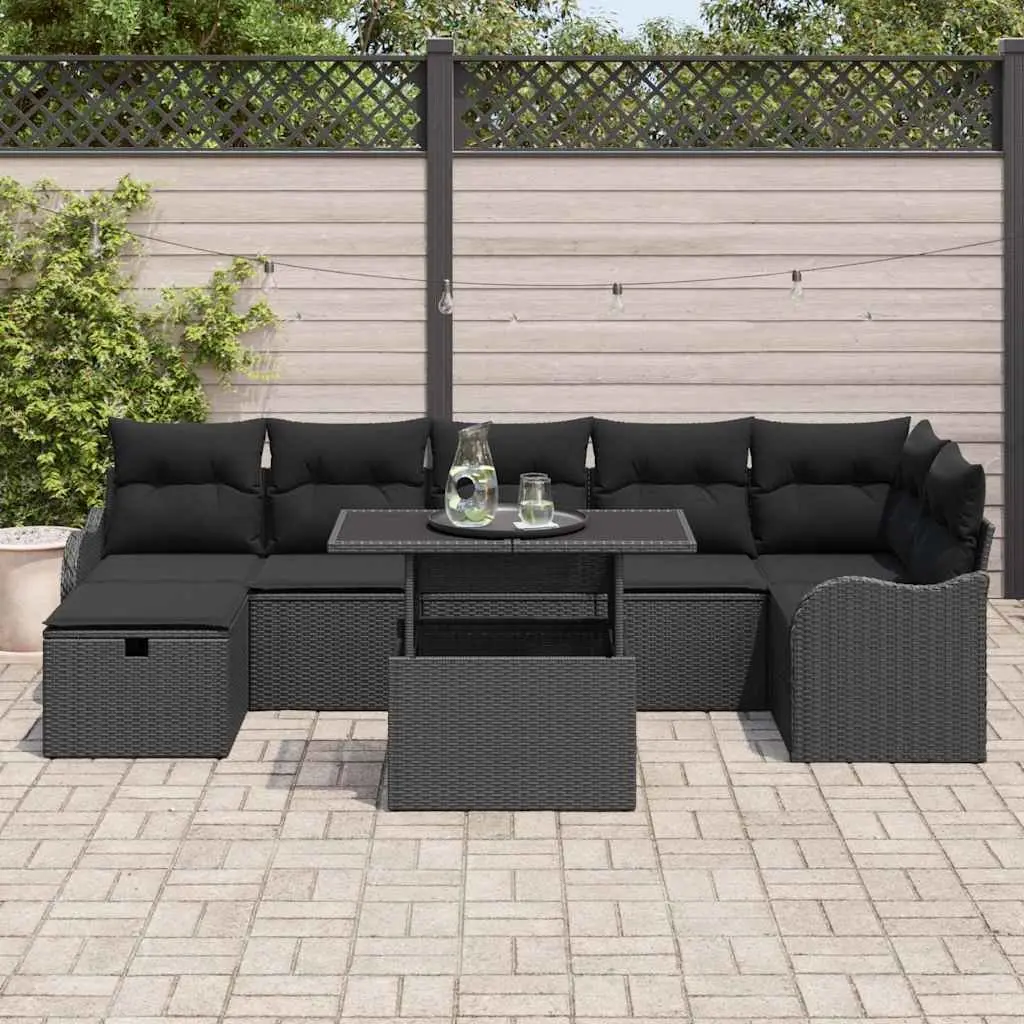 Modular Garden Sofa Set Black 8 Piece Poly Rattan Outdoor Furniture