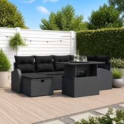 Concise 7 Piece Black Garden Sofa Set with Storage