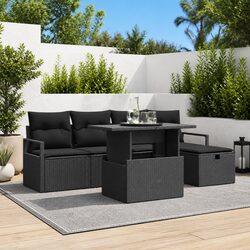 Concise 6 Piece Garden Sofa Set Black Poly Rattan