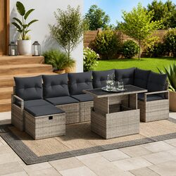 Concise Modular Garden Sofa Set - 8 Pieces in Grey