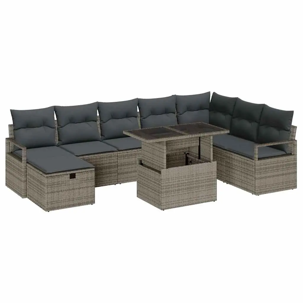 Modular Garden Sofa Set Grey 9 Pieces Poly Rattan Outdoor Furniture