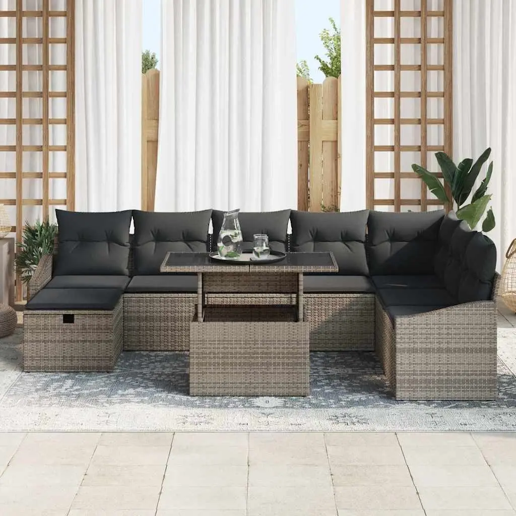 Modular Garden Sofa Set Grey 9 Piece Height-Adjustable Outdoor Furniture Rattan