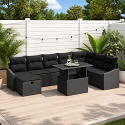 Concise Modular Garden Sofa Set - 9 Pieces, Adjustable Table