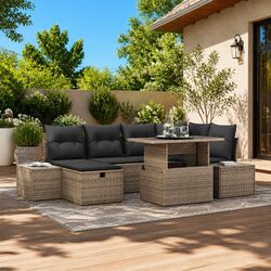 Modular Garden Sofa Set 7 Piece Height-Adjustable Grey Outdoor Furniture with