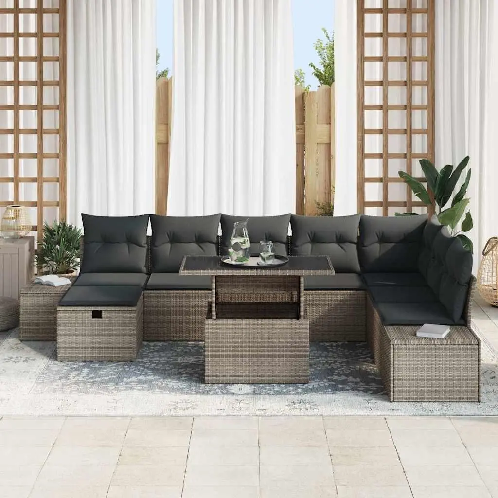 Modular Garden Sofa Set Grey 9 Pieces Height-Adjustable Table Outdoor Furniture