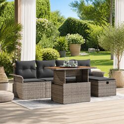 Garden Sofa Set Height-Adjustable 6 Pieces Grey Outdoor Furniture Patio Lounge