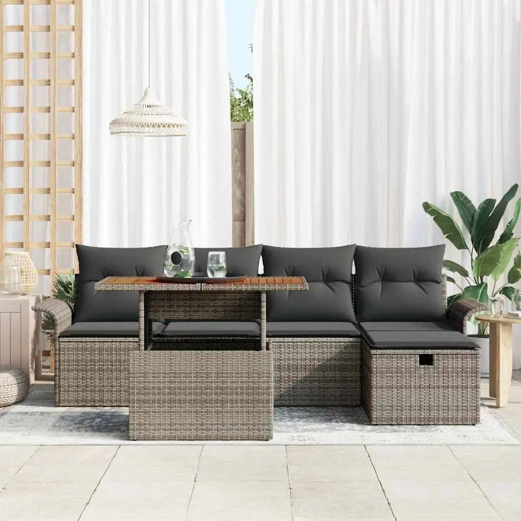 Garden Sofa Set Grey Height-Adjustable 6 Pieces Outdoor Furniture Patio Lounge