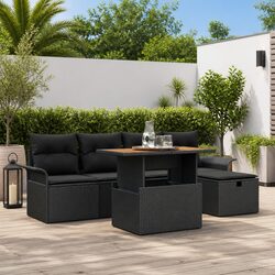 Garden Sofa Set 6-Piece Height Adjustable Modern Outdoor Furniture Black Poly