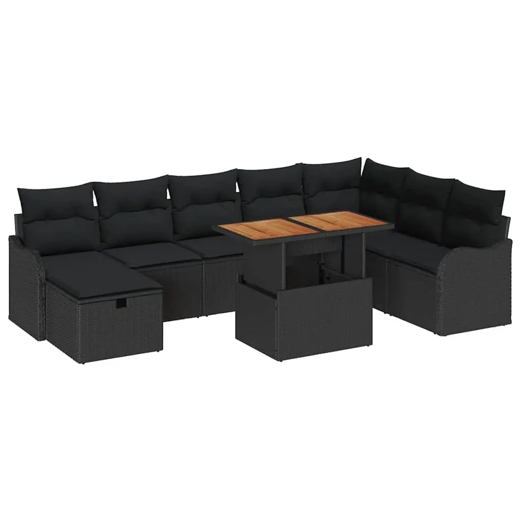 Garden Sofa Set Black 9 Pieces Poly Rattan Outdoor Furniture Patio Lounge