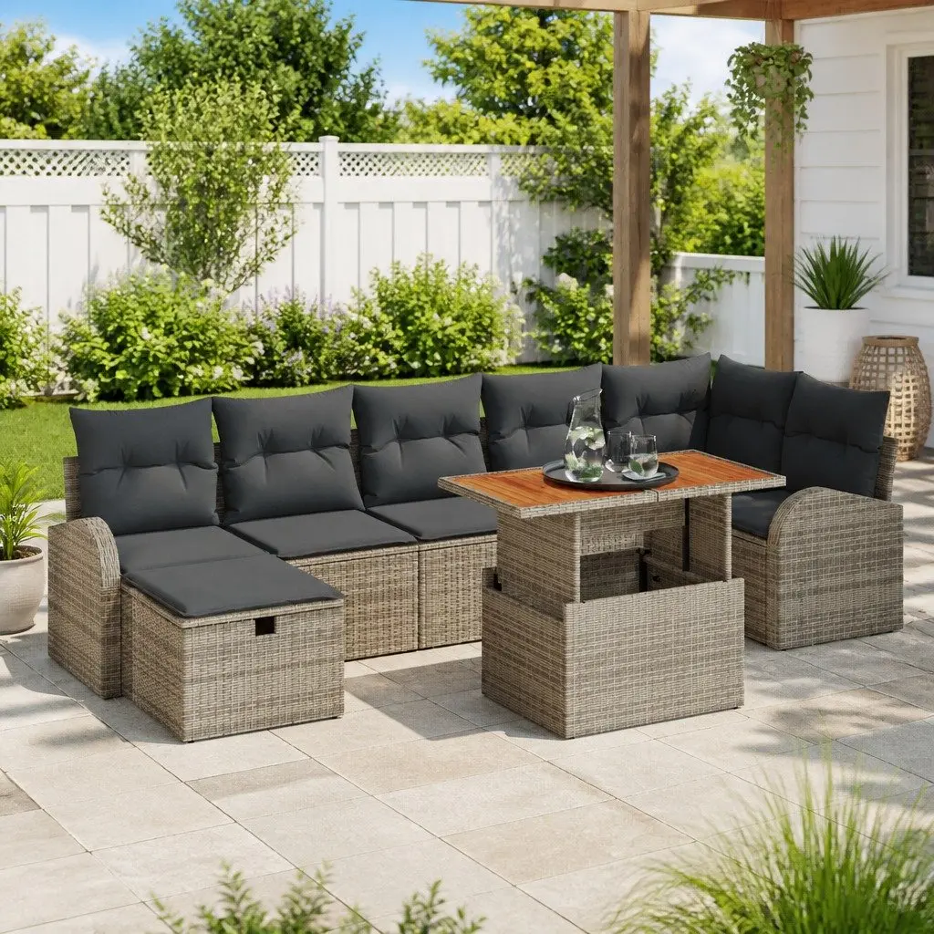Garden Sofa Set Grey 8 Pieces Height-Adjustable Modular Outdoor Seating