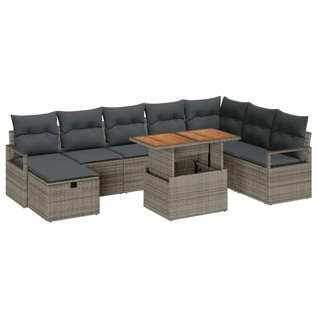 Garden Sofa Set Grey 9 Piece Height-Adjustable Poly Rattan Outdoor Furniture