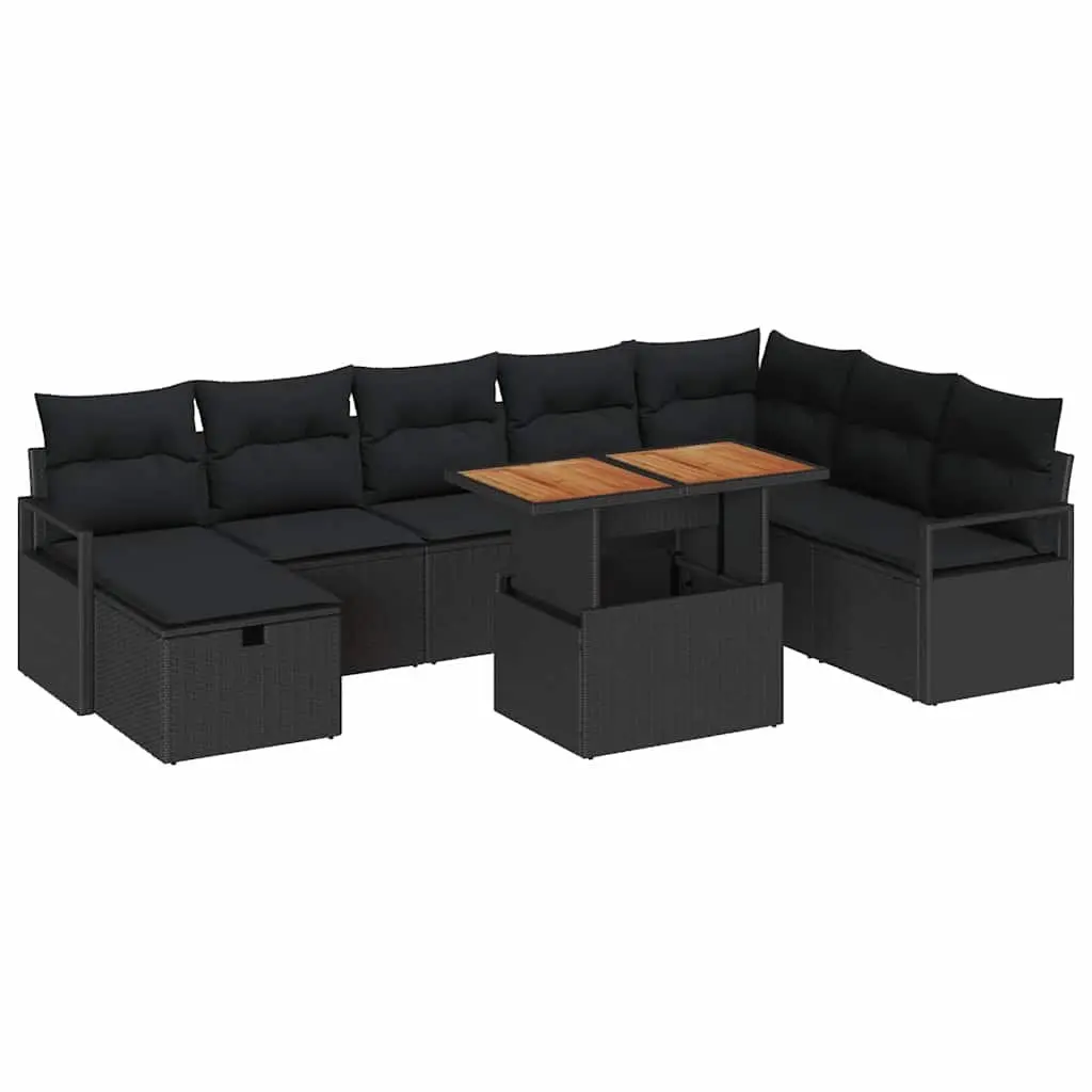 Garden Sofa Set Black 9 Piece Height-Adjustable Outdoor Lounge Poly Rattan