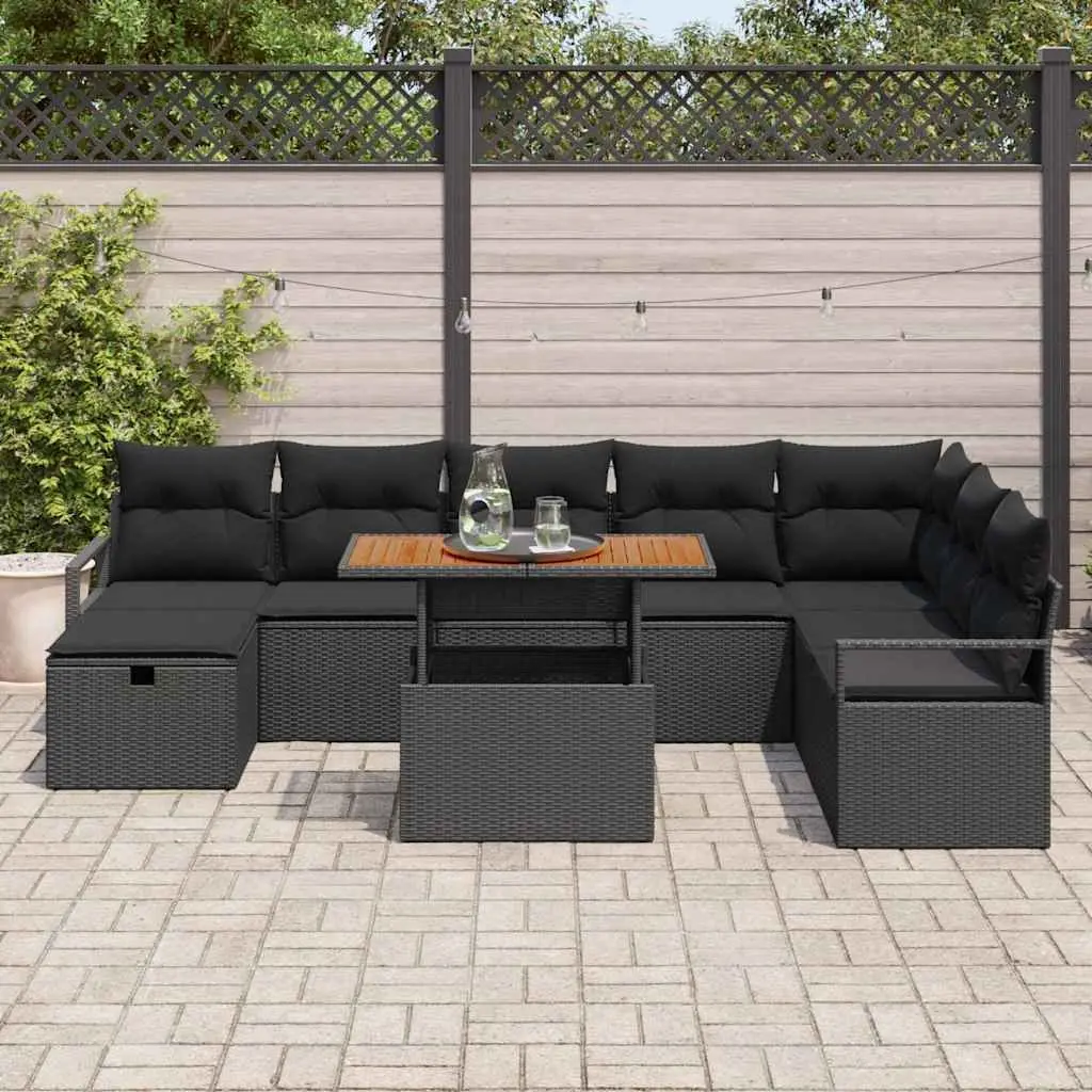 Garden Sofa Set Black 9 Piece Height-Adjustable Outdoor Lounge Poly Rattan