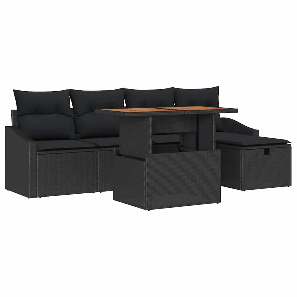 Garden Sofa Set Black Height-Adjustable 6 Piece Outdoor Furniture Poly Rattan