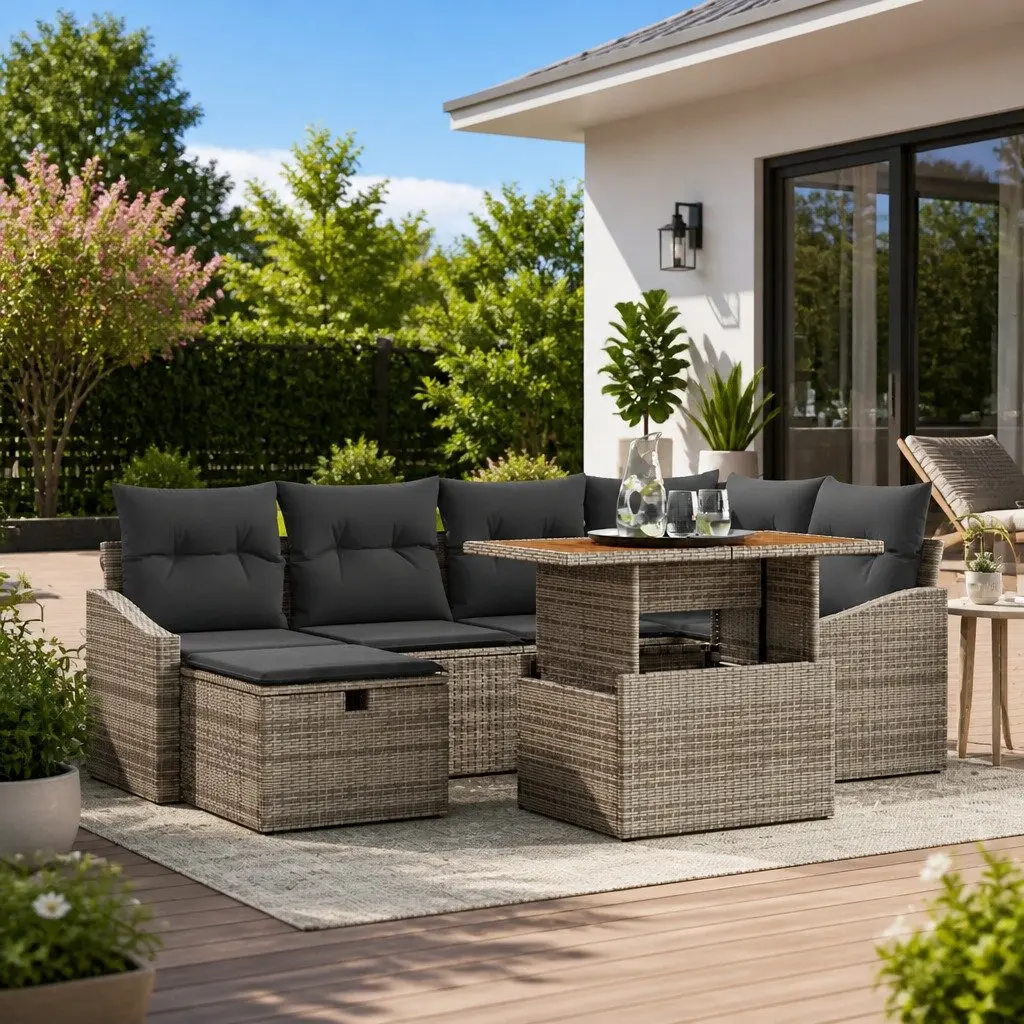 Garden Sofa Set Grey 7 Piece Height-Adjustable Modular Outdoor Furniture