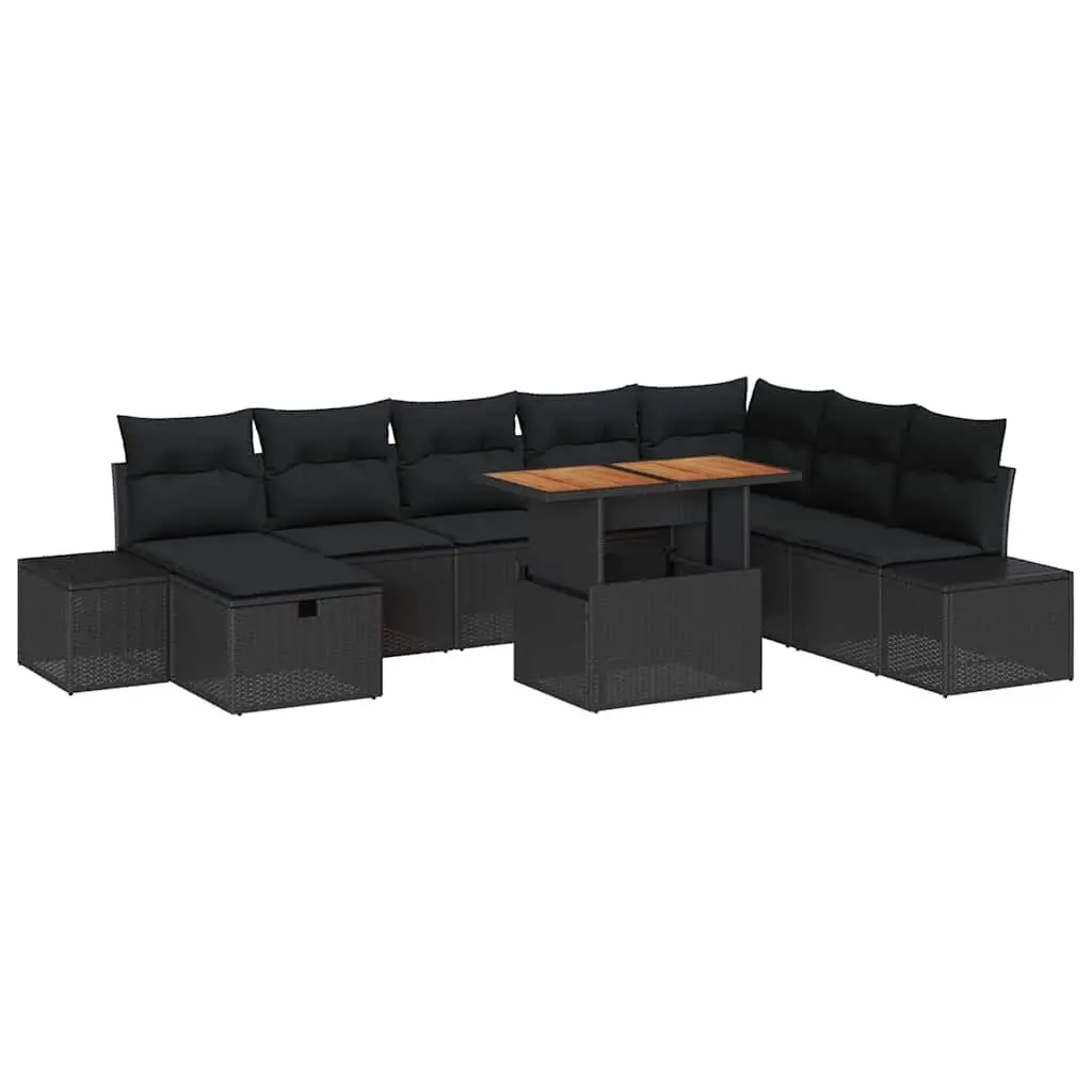 Modular Garden Sofa Set Black 9 Pieces Outdoor Furniture Poly Rattan with Integrated Storage