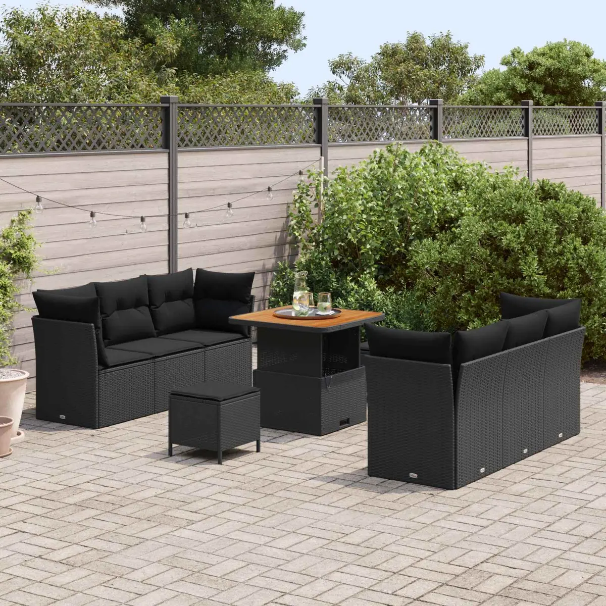 Modular Garden Sofa Set Black 9 Pieces Height-Adjustable Outdoor Furniture