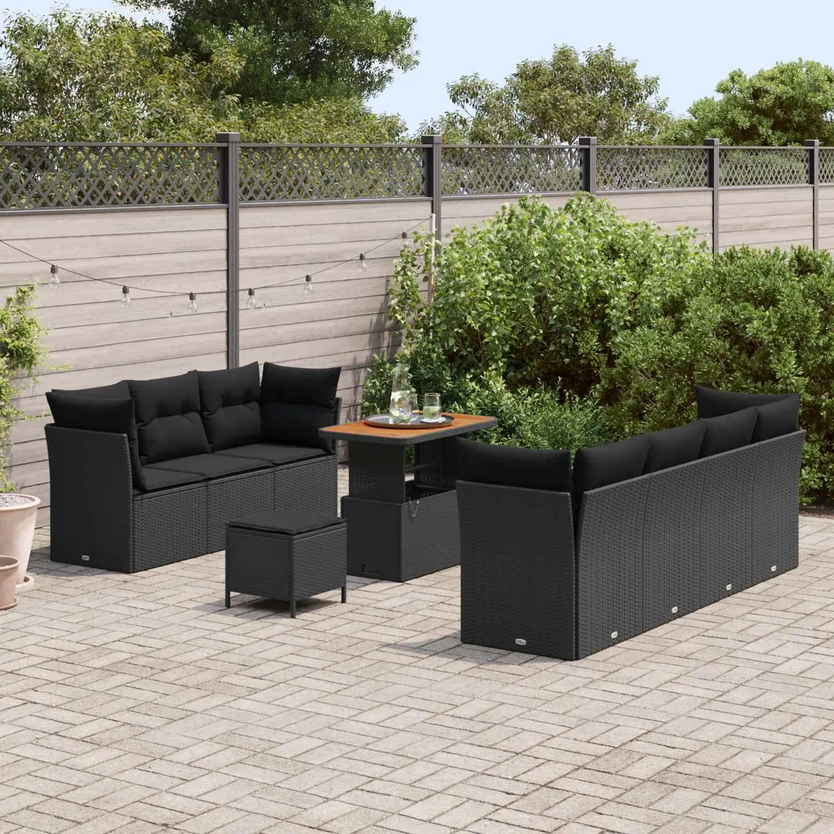 Garden Sofa Set 10 Pieces Black Poly Rattan Modular Outdoor Furniture Patio