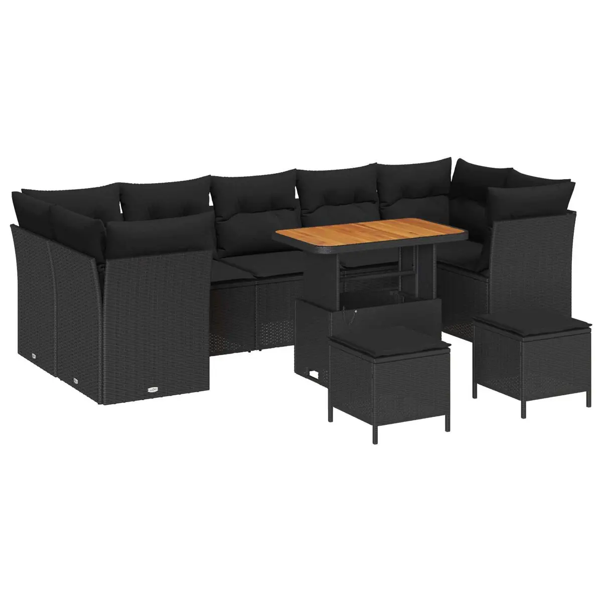 Garden Sofa Set Black 10 Piece Modular Outdoor Furniture Poly Rattan Patio